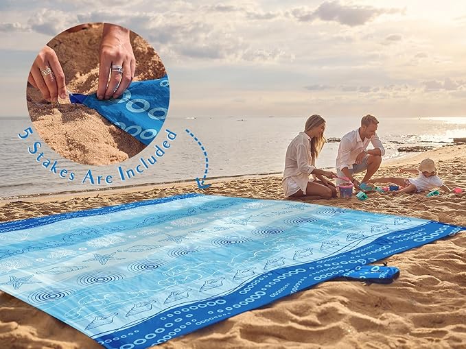 WEKAPO Beach Blanket Waterproof Sandproof Oversized Extra Large Sand Free Beach Mat with Stakes Storage Bag - Essentials for Outdoor Beach Picnic (Bohemian Starfish 8 X 7 FT (1~4 Person))