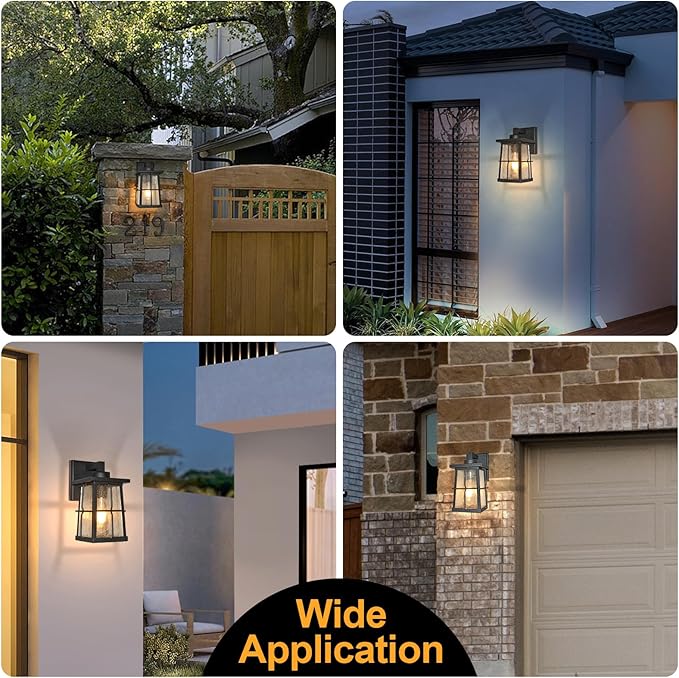 ALVIME Outside Wall Lights 10 Inch Exterior Front Porch Light Fixtures Waterproof Outdoor Wall Lantern for House Front Door Entryway Garage Patio E26 Base&ampClear Seedy Glass