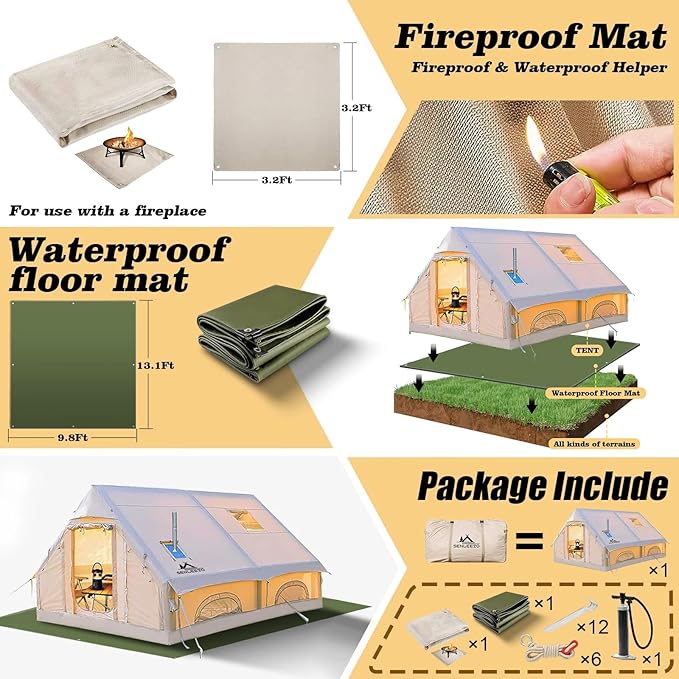 Inflatable Camping Tents 8-10 Person129 Square Feets Large Inflatable Camping Tent with Stove JackBlow up Tent with Mesh Windows &amp Pump