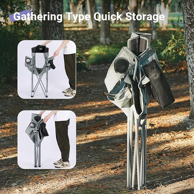 Camping Folding Chair Outdoor Lawn Portable Lightweight Camp Folding Chairs for Adult Outside with Cup Holder Cooler Pouch &amp Side Pocket for Camping Beach Fishing Sports or Tailgating Events
