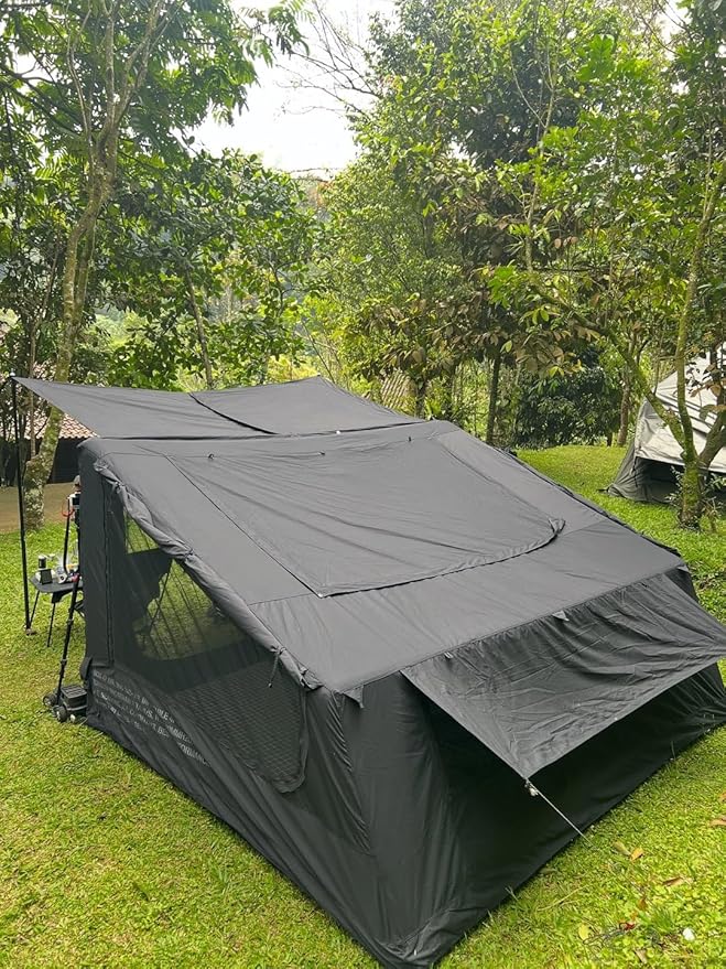 2025 Upgraded Canvas Inflatable Camping Tent with Pump Easy Setup Blow Up Air Tent for CampingNo Assembly Needed Air Tent with Mesh Skylight Windows&ampDoors