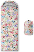 Kids Sleeping Bag for Boys GirlsButterfly Flowers Print-Lightweight Warm Portable Outdoor Indoor-Waterproof Cold Weather Resistant Sleeping Bag for Camping Hiking(Flowers)