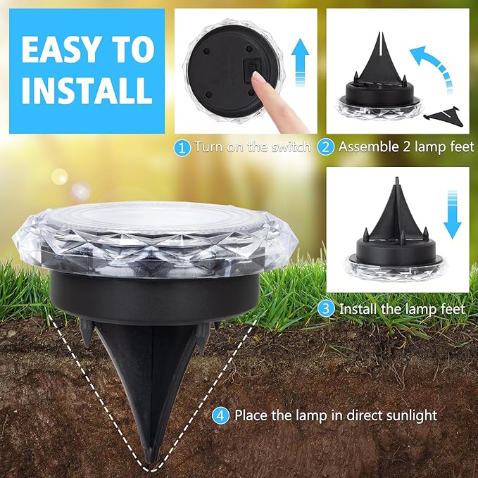 echosari Solar Ground Lights 12 Pack Upgraded Solar Garden Lights Auto ON/Off Landscape Lighting Outdoor In-Ground Lights Waterproof Long Lasting for Pathway Walkway Patio (Cool White)