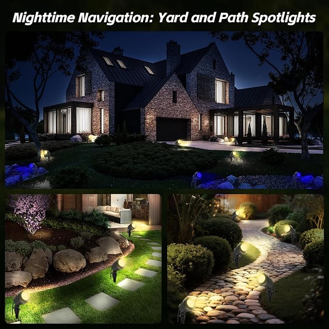Spotlight Outdoor – 120V Plug-in 2700K Warm White LED Landscape Spot Lights with RGB 3 Lenses for Yard Garden Lawn&ampTree Decor IP67 Waterproof Perfect for Holidays&ampEveryday (4 Pack Green)