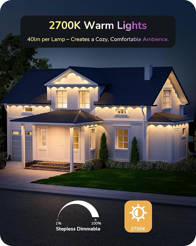 EDISHINE 150FT Cuttable Permanent Outdoor Lights 90 LED Smart RGB+IC+Warm White Eave Light 111+ Scene Modes App+Voice+Remote Control IP67 Waterproof for House New Year Decor Alexa Google Enable
