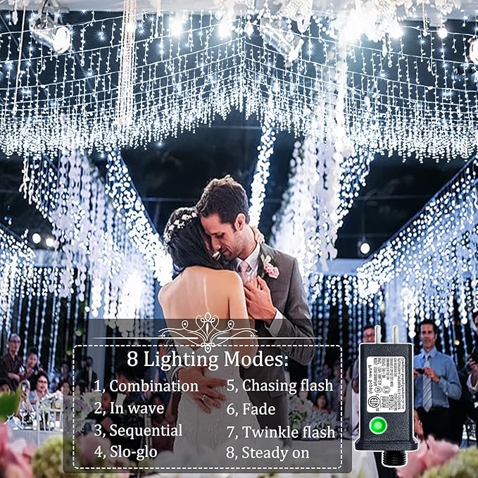 White Christmas Lights Outdoor Waterproof 132 ft 1280 LED Icicle Lights for Outside Plug in 8 Modes Timer Twinkle Lights for House Patio Xmas Porch Tree Yard Exterior Decorations