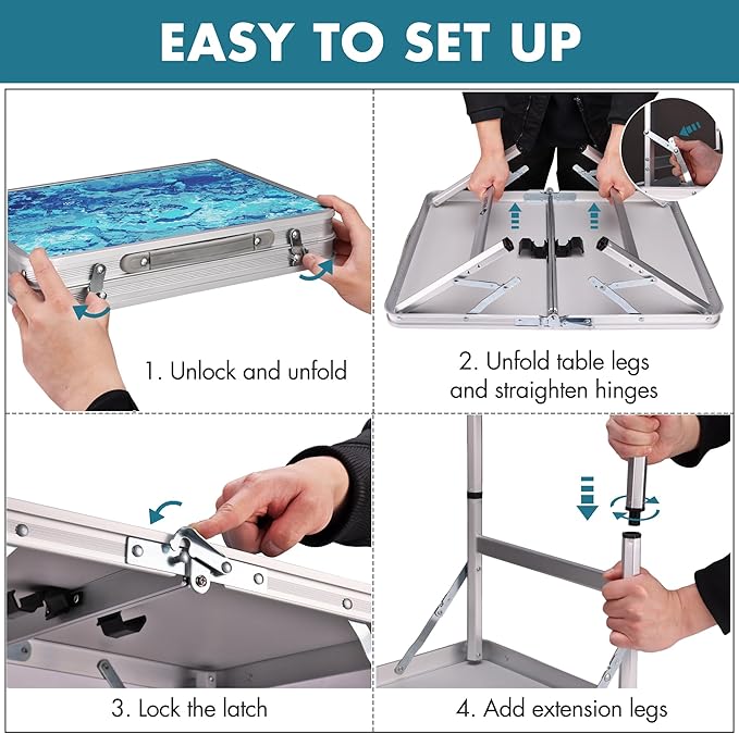 VILLEY Folding Camping Table 2FT Portable Small Picnic Table with Adjustable Height Lightweight Aluminum Foldable Table Small Folding Table with Carry Handle for Outdoor Indoor BBQ Hiking Beach