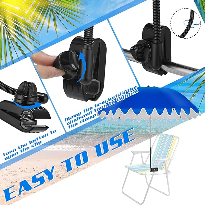 Abbylike 2 Pcs Scalloped Chair Umbrella with Universal Adjustable Clamp 38'' Portable Wheelchair Umbrella UPF 50+ Camping Chair Parasol with Bag for Outdoor Patio Lawn