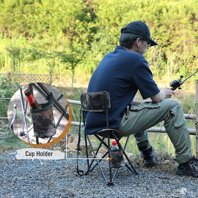 REDCAMP 2 Pack Tripod Hunting Chairs for Blinds Folding Lightweight Portable Fishing Chair for Adults Hunting Stools with Backrest Golf Chairs for Spectators Camo