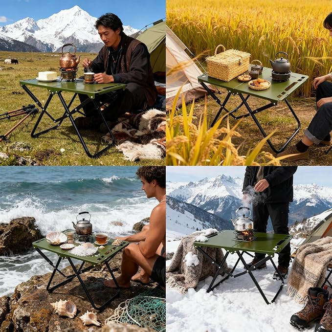 Tactical Camping Table Collapsible Table Lightweight with Carry Bag Durable Carbon Steel Outdoor Picnic Table for Camping Travel expeditions Hiking Picnics BBQs &amp Beach Trips - Green
