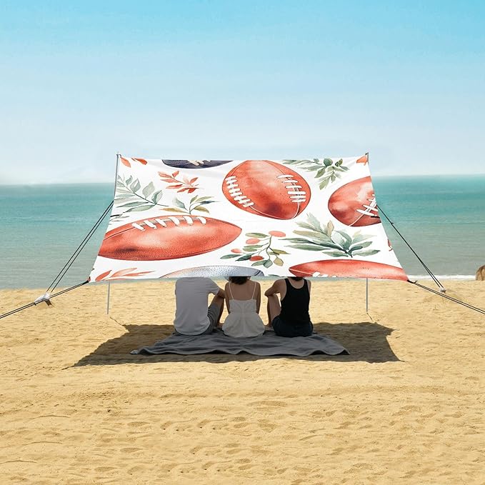 Tile Leaves Rugby Tile Pattern Camping Sun Shelter Beach Tent Portable Beach Sun Shade Outdoor Canopy for Camping Trips Fishing Picnic