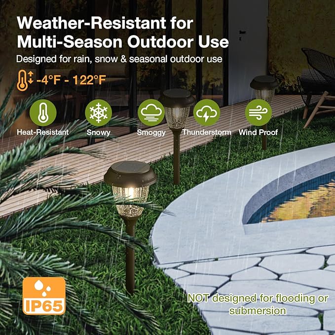XMCOSY+ Solar Lights Outdoor 10/25 LM LED with 2 Lighting Modes Solar Garden Lights Glass and Metal IP65 Waterproof Solar Powered for Yard Pathway Walkway Driveway Patio (6 Pack Warm White)