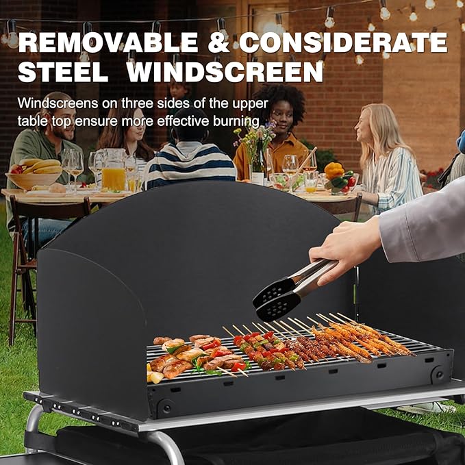 Camping Kitchen Table Folding TableOutdoor Cooking Table with Storage Carrying Bag Aluminum Cook Station with Windscreen and 3 Multifunctional Storage Cupboards BBQ Outdoor RV Party