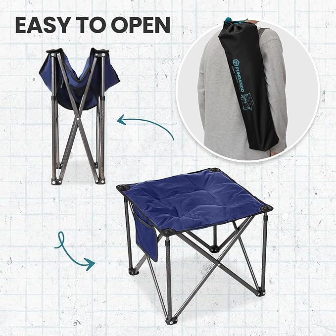 FUNDANGO Folding Camping Stool 2 Pack 18.1 Inch Oversized Foot Stools 400 Lbs Heavy Duty Portable Padded Seat Anti-Slip Foots &amp Carry Bag for Fishing Outdoor Lawn Travel (Blue)
