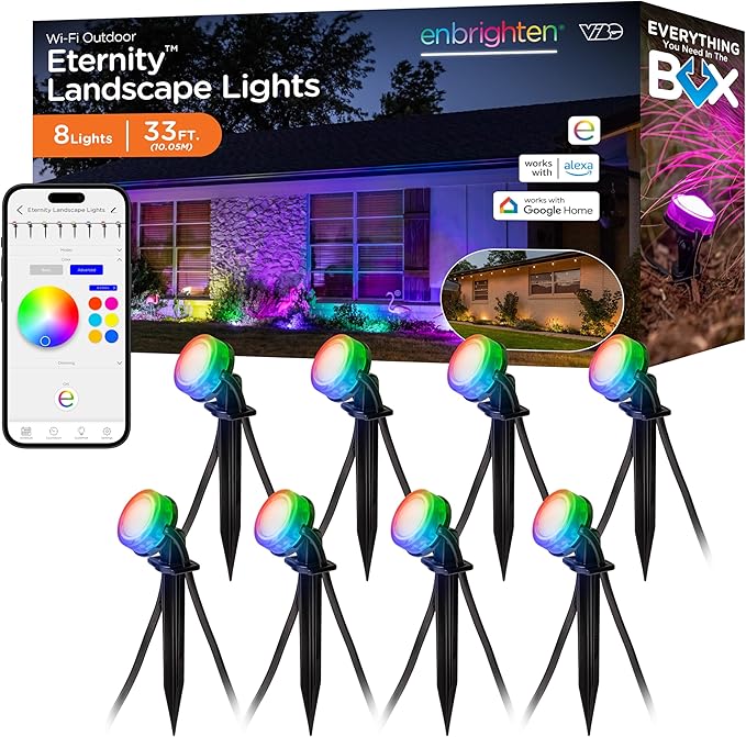 Enbrighten Vibe Eternity Landscape Lights 33ft 8 RGBWIC LEDs Weatherproof Perfect for Garden Pathway and Home Exterior Lighting Smart App Control Compatible with Alexa Google Home 83789