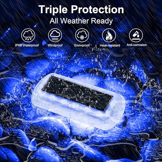 T-SUN Solar Deck Lights Outdoor Waterproof Deck Lights Solar Powered Driveway Marker Light for Fence Front Door Step Stair Garden Sidewalk Pathway Dock Porch Backyard (Blue 12 Packs)