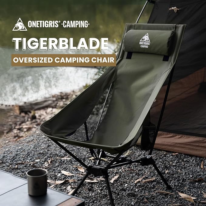 ONETIGRIS Tigerblade High Back Camping Chair with Pillow Design Comfortable Widened Seat Folding Chair