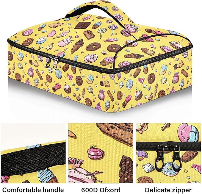 Casserole Carrier Vibrant Candies and CupcakesInsulated Casserole Carrier for Hot or Cold Food Thermal Lunch Tote for Potluck Parties Picnic Beach Fits 9 x 13 Inches Baking Dish