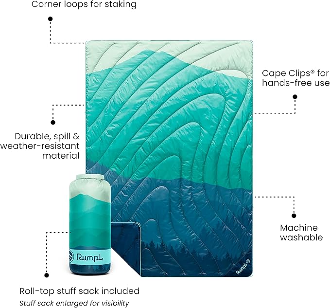 Rumple Original Puffy 1-Person Blanket for Camping and Outdoors Seascape Ridge Mountains