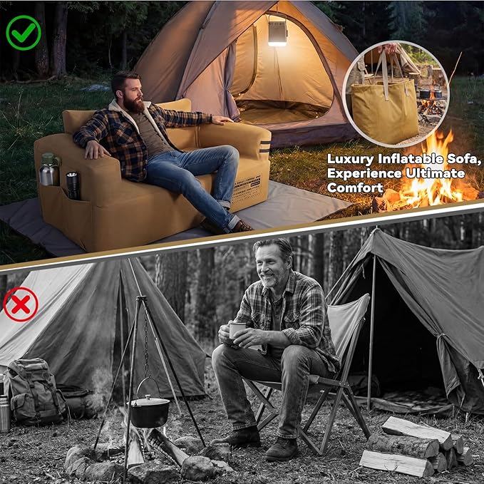 Portable Inflatable Couch with Built-in Pump1000D Oxford Blow Up Sofa with Floor Mat for CampingBeachParty &amp Indoor | Puncture-Resistant Outdoor Inflatable Loveseat-Machine WashableQuick Infla