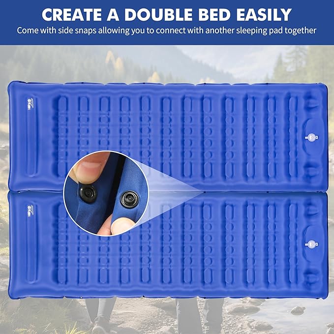 HiiPeak Ultralight Inflatable Sleeping Mat with Built-in Foot Pump &amp Pillow Compact Air Mattress for Backpacking Hiking (Light Blue)