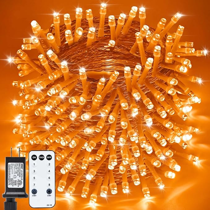 Orange Halloween Lights 800LED 330FT Orange String Lights 8 Modes Timer Plug in Waterproof Indoor Outdoor Orange Christmas Lights for Halloween Christmas Garden Party Decoration