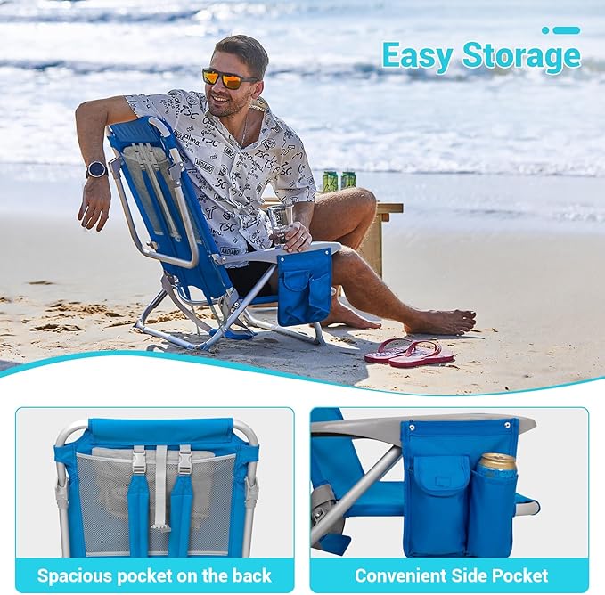 #WEJOY Beach Chair for Adults Reclining Adjustable Position Lay Flat Lightweight Folding Portable Aluminum Chair with Backpack StrapsPadded headrest Heavy Duty 400 lbs Lawn Chair for Beach Sand