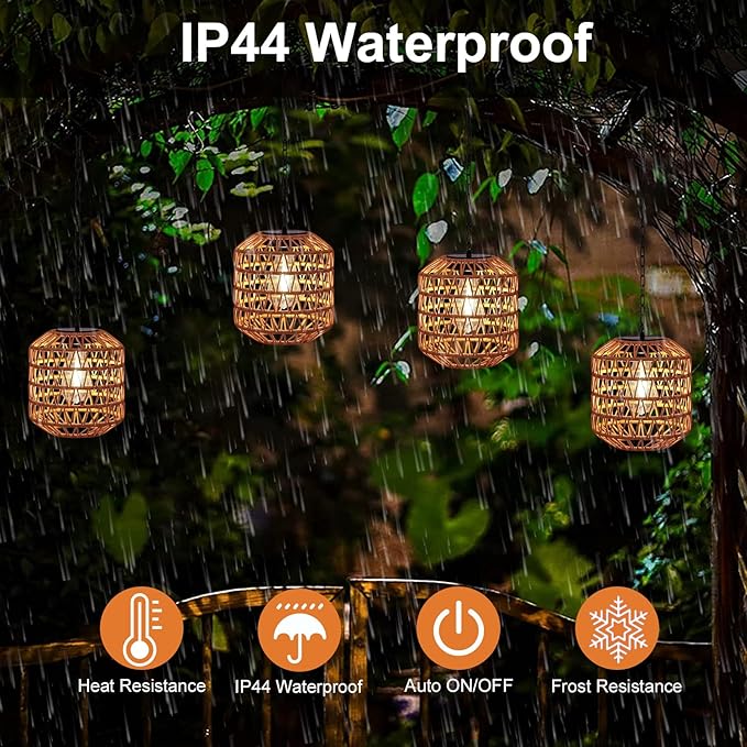 Livinlarge Solar Pendant Light OutdoorChandelier Hanging Lantern with Edison BulbBoho Solar Powered Lamps IP44 Waterproof for Gazebo Tree Porch Yard Porch Patio Garden Backyard Decorative