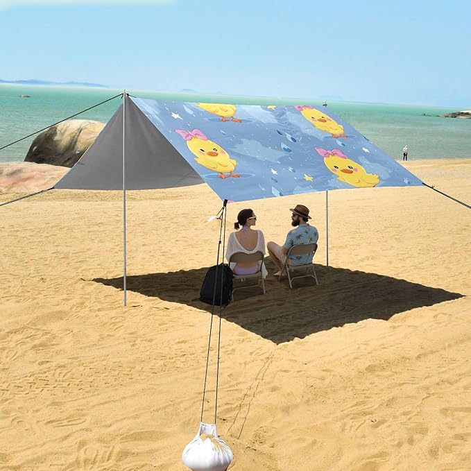 ALAZA Yellow Duck Rainy Beach Tent Sun Shelter UPF50+ Protection Beach Shade Canopy w/ 4 Sandbags for Outdoor Camping Fishing Backyard Fun Picnic 10x9 ft