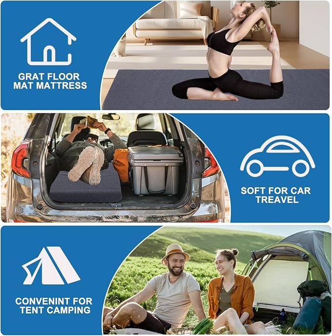 Extra Thick Memory Foam Camping Mattress - 72 x 24 Portable Sleeping Pad for Adults Folding Camping Bed Mat Lightweight Cot Mattress Topper for Outdoor RV Travel &amp Backpacking