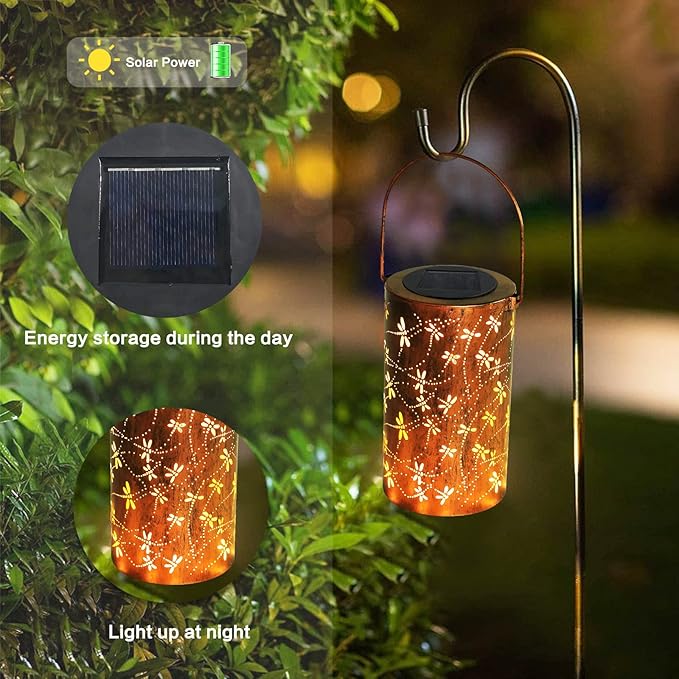YISITEONE 4-Pack Dragonfly Outdoor Solar Lanterns Garden Waterproof Metal Hanging Decor Lights for Patio Yard Pathway Lawn Front Porch Birthday Gardening Gifts for Women Mom Grandma
