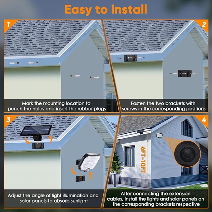 Solar Lights Outdoor Waterproof Motion Sensor Outdoor Lights with 16.5ft Cable120°Wide Angle Dusk to Dawn Solar Security Split Flood Lights for Yard Garage Porch Shed BarnLED 6500K1 Pack