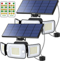 intelamp Solar Lights Outdoor 3 Head Solar Motion Sensor Lights for Outside lP65 WaterproofSeparate Panel with 9FT Cable Remote Control Flood Lights(2Pack)