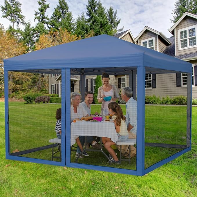 Outdoor Camping Tent 3x3 Meter Square Tent 2.7m Height Polyester-PU Coated Waterproof Navy Blue Color Family Camping Shelter