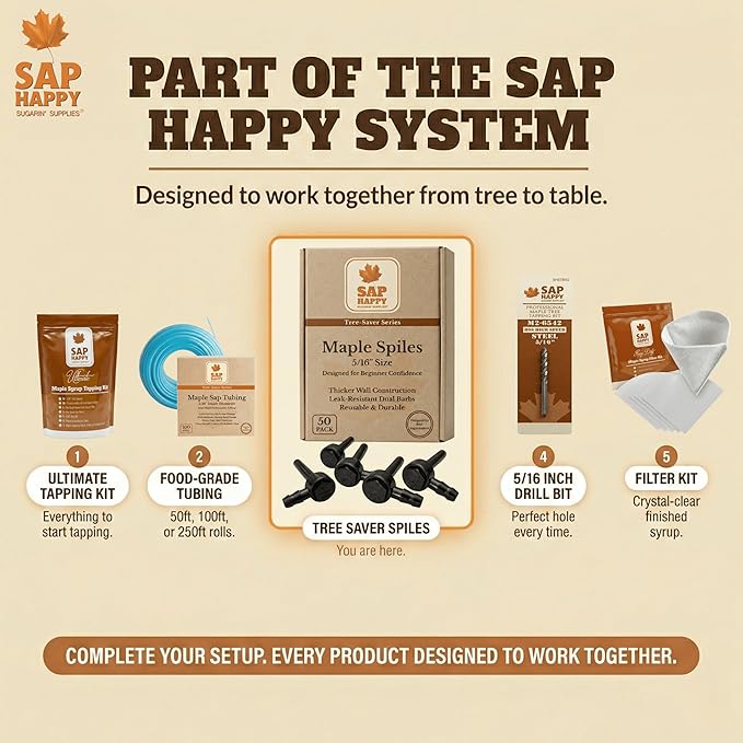 SAP HAPPY Maple Sap Spiles (50 Count) 5/16 Ecolo Taps for Maple Trees Maple Syrup Spile Tree Saver Spouts (50 Count)