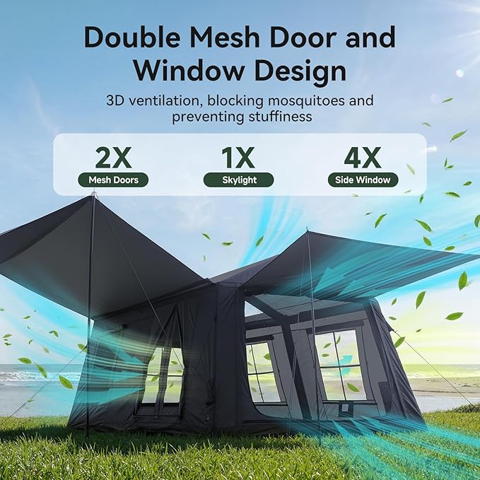 Inflatable Blow Up Tents for CampingWaterproof Oxford Hot Tent with Manual PumpSpacious Easy Setup Inflatable Camping Air Tent for Family Glamping