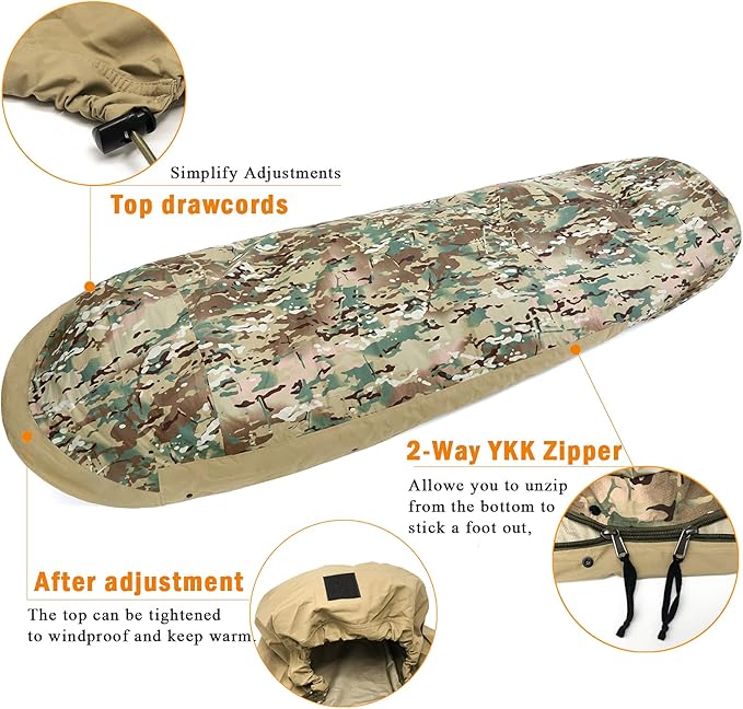 Akmax.cn Bivy Cover Sack for Military Army Modular Sleeping System Waterproof Outer Shell for Sleeping Bag Minimalist Stealth Shelter