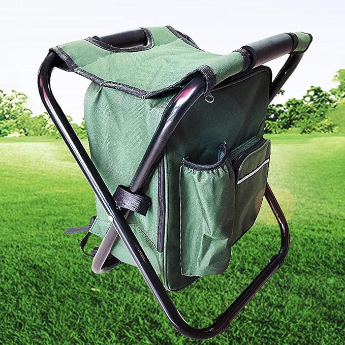 Camping Stool Mini Portable Folding Stool Folding Backpack Stool High Capacity Thickened Oxford Cloth Tool Bag Chair Cooler Bag for Outdoor Camping Fishing