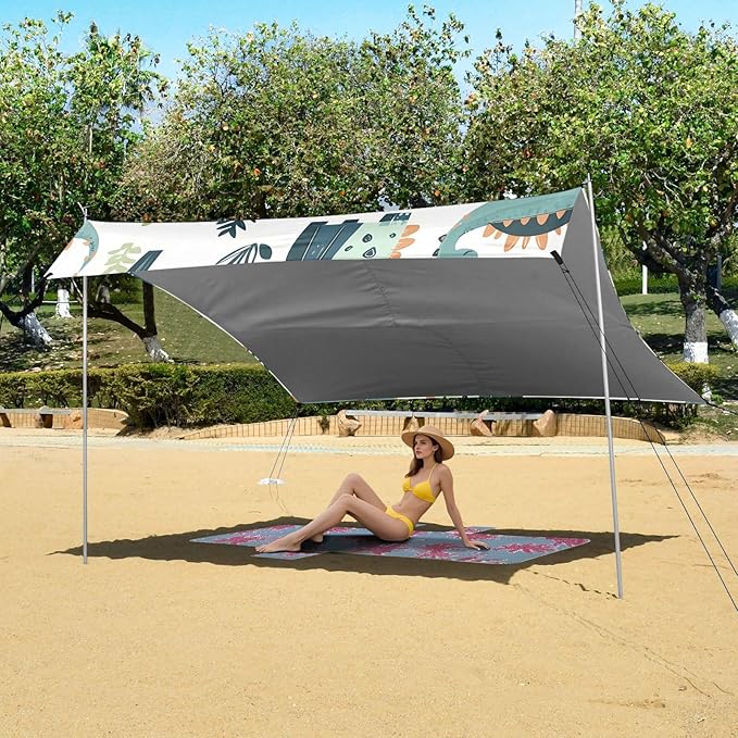 ALAZA Cactus Dinosaur Dino Beach Tent Sun Shelter UPF50+ Protection Beach Shade Canopy w/ 4 Sandbags for Outdoor Camping Fishing Backyard Fun Picnic 10x9 ft
