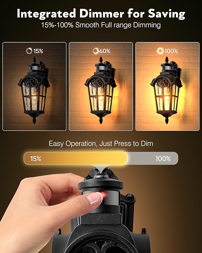 VIANIS Porch Lights Outdoor Motion Sensor Black Dusk to Dawn Outdoor Garage Lighting Fixtures Aluminum Waterproof Outside Sconce Lights with Ripple Glass Coach Light Wall Mount for House Doorway