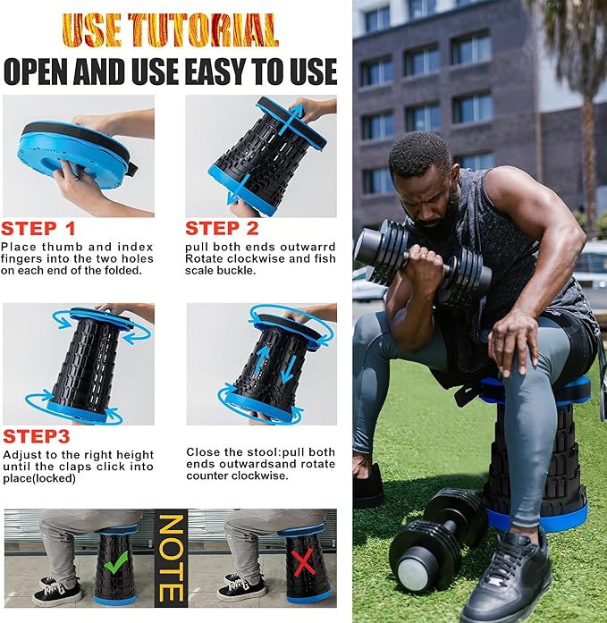 2025 2PCS Upgraded Collapsible Stool Thickened Set Portable Stool Folding Stools Foldable Chair for Camping Fishing Hiking BBQ and Outdoor Activities - Max 500lbs (Blue)