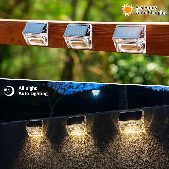 Solar Outdoor Lights 8 Pack Solar Fence Deck Lights Waterproof Powered Outside Lighting for Step Railing Wall Pool Stair Yard Garden Patio Decorations