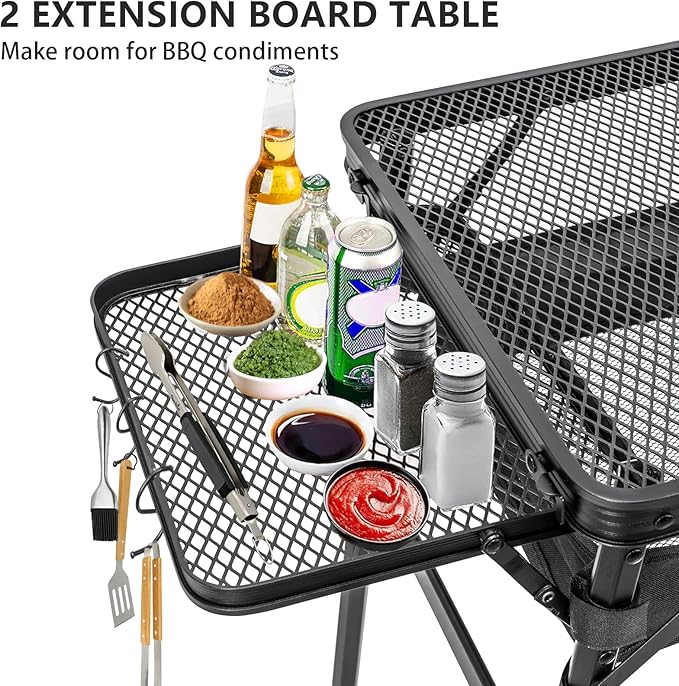 Portable Folding Grill Table Lightweight Height AdjustableCamping Picnic Table with Mesh Desktop and Mesh Bag for Outdoor for PicnicCampingBBQBeach (3.8 * 1.3FT)