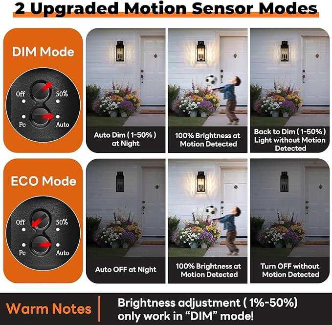 Large Motion Sensor Outdoor Wall Light Black Exterior Wall Sconce Light Fixtures with Water-Rippled Glass Waterproof Modern Outside Wall Lantern for House Porch Patio Garage Bulbs Not Included