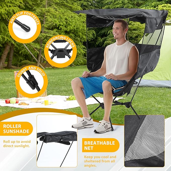 Nice C Camping Chair with Canopy Compact Chair with Shade Ultralight Umbrella Fishing Chairs Portable Backpack Chairs Lightweight Travel Picnic Festival Hiking Sports (2 Pack Black)
