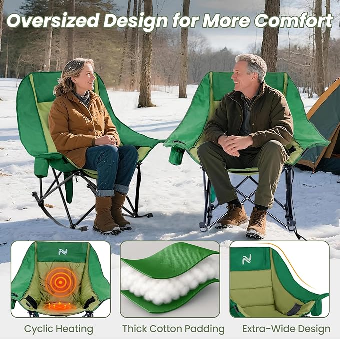 ABORON Oversized Rocking Camping Chair for Adults Fully Padded Folding Outdoor Lawn Chair with Side Pocket Portable Recliner Chair for Camp Patio Backyard Supports 400 lbs