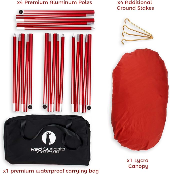 Red Suricata Family Beach Tent &amp Beach Canopy UPF50 Sun Beach Shade Sunshade with 4 Aluminum Poles 4 Pole Anchors &amp Sand Shovel Large &amp Portable Sun Shelter Tarp (Large Red)