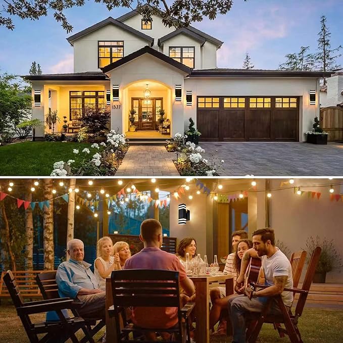 Outdoor Wall Light Built-in GFCI Outlet Black Exterior Lighting Fixture LED Up and Down Proch Lights Wall Mount Modern Outside Light for House