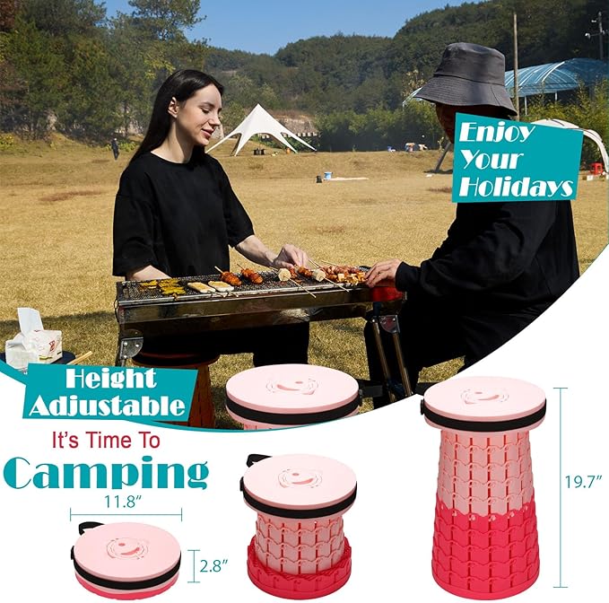 Upgraded Collapsible Stool with Cushion 1000 lbs Capacity &amp 19.7-in High Wider &amp Taller Heavy Duty Portable Telescoping Foldable Seat for Adults Camping Travel Music Festivals Outdoors