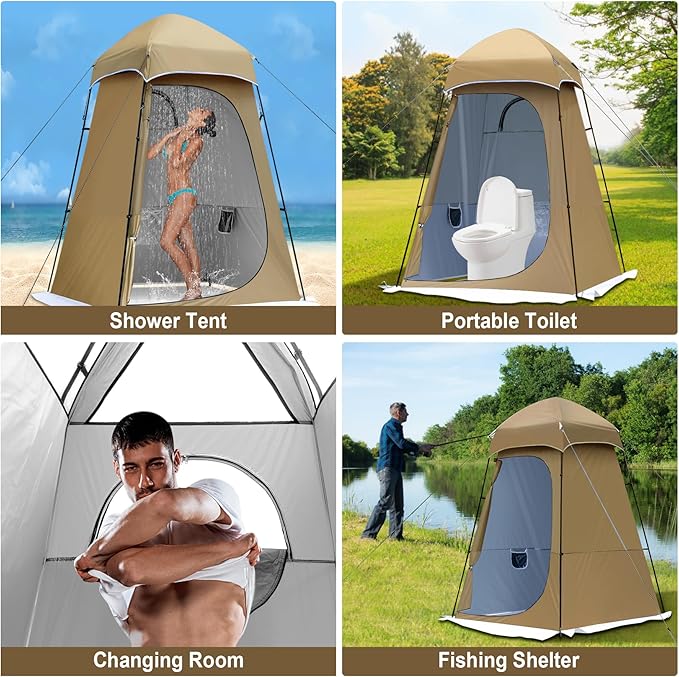 Camping Shower Tent 7.9 FT Extra Tall Oversize Privacy Tent Portable Outdoor Bathroom Toilet Tent with Floor Easy Set Up Privacy Shelter for Dressing Hiking Fishing UPF50+